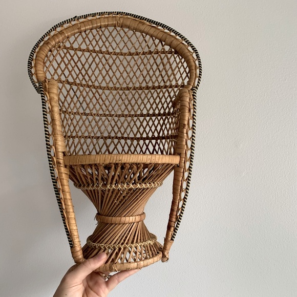 Vintage Mini Whicker Peacock Chair Plant Stand
